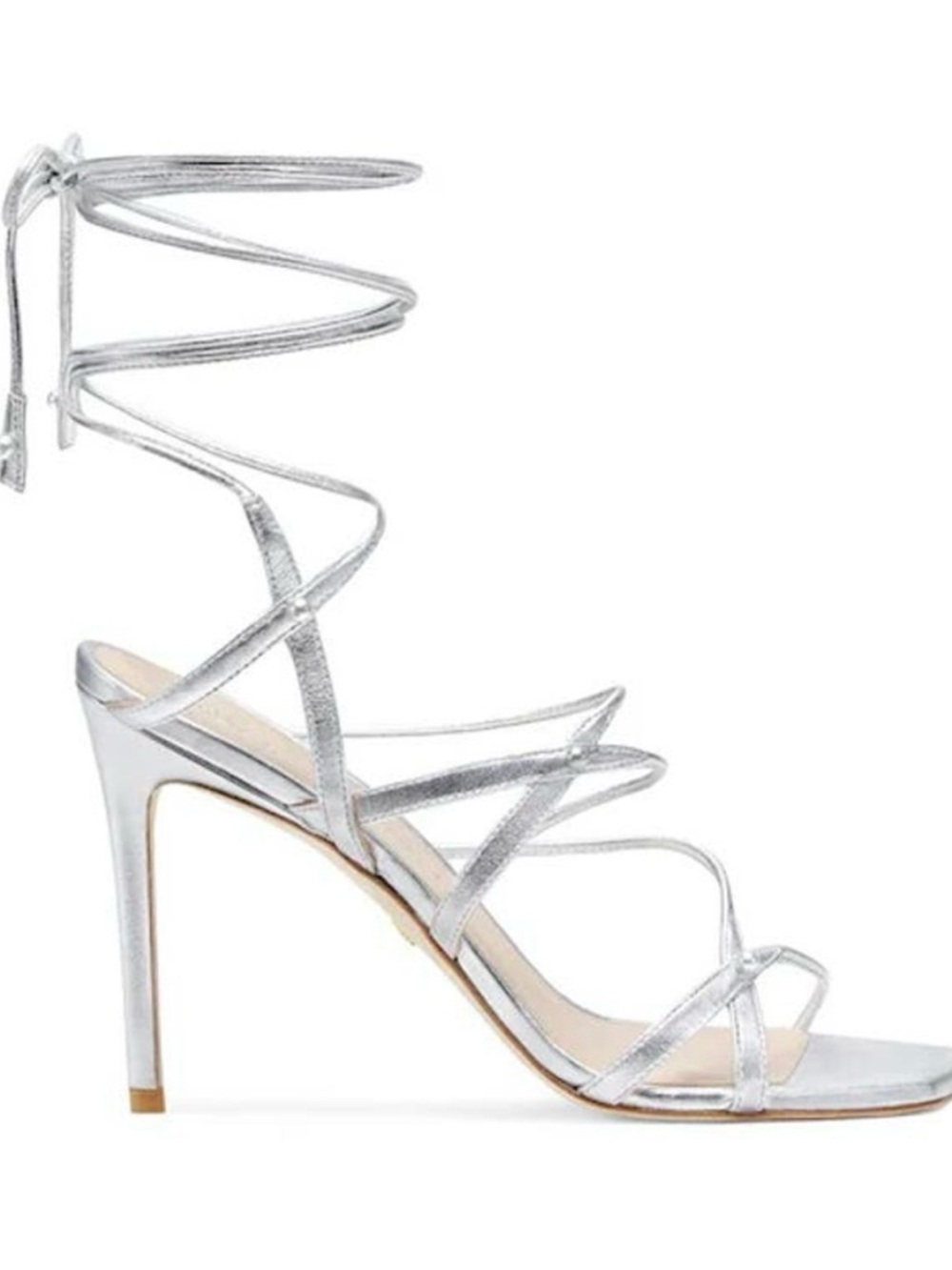 Stuart Weitzman Metallic Silver Lace-Up Stiletto Sandals